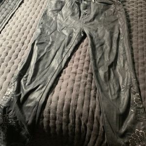 Black Denim Jeans with Flower Stitching